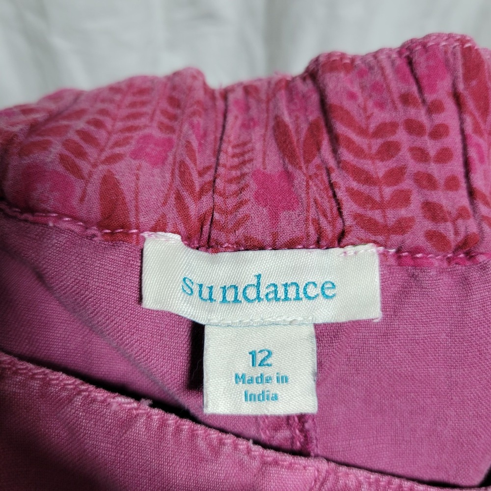 Sundance Pants Women's 12 Pink Linen Blend Floral Embroidered Cottage Bohemian - Picture 4 of 6